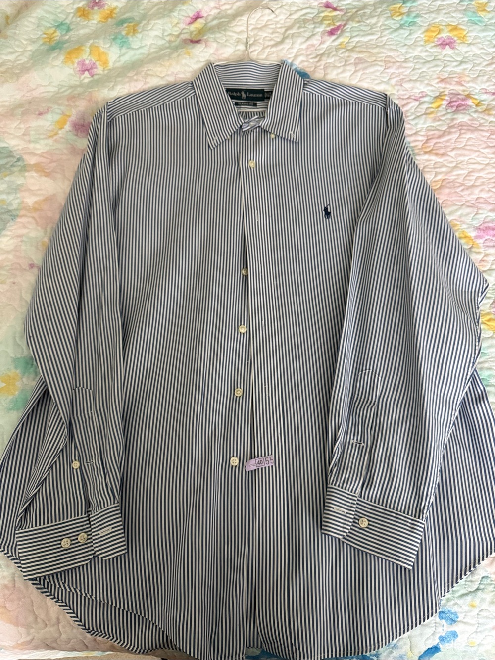 Ralph Lauren Men’s White and Navy Pinstripe Dress Shirt